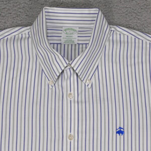 Brooks Brothers Milano Shirt Mens Large Blue Striped Button Up Long Sleeve